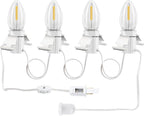 Christmas Village Lights with 4 LED Bulb C7 Accessory White Cord Clip Light | E12 Base Warm White Bulbs for Christmas Village Houses, Halloween Holiday Decoration with On/Off Switch Plugs Spare Fuse
