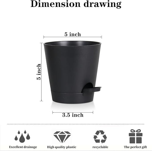 5 Pack 5 inch Self-Watering Pots, African Violets Planter with Drainage Holes and Reservoir, Black Plastic Planter for Indoor Outdoor Plants Flowers and Houseplants Black, 5 inch 5 pcs