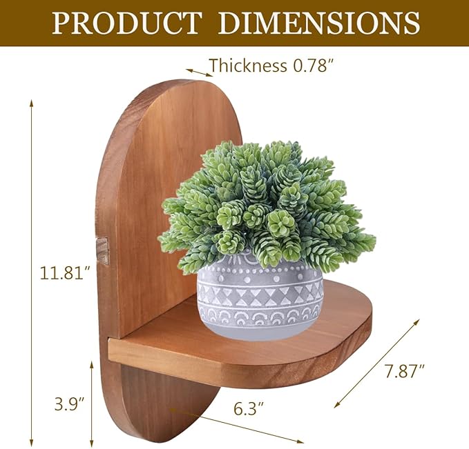 ARTORA Wall Mounted Plant Holder, Wooden Flower Pot Wall Hanging Shelf Black Indoor Outdoor Decorative Floating Shelves Planter Hanger Racks for Wall Bedroom Living Room Porch Balcony Decor (1 Pack)