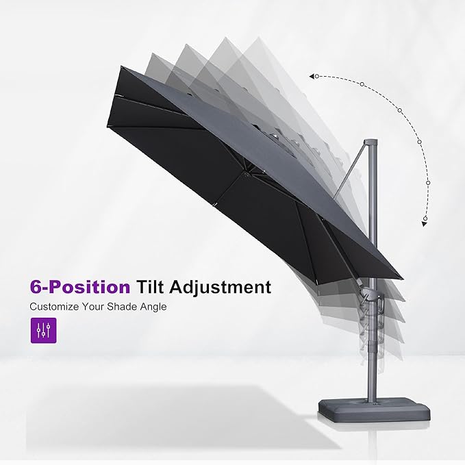 PURPLE LEAF 9 FT Cantilever Patio Umbrella with Base Outdoor Aluminum Offset Square Umbrella with 3 Years Fade Resistance Recycled Fabric and 360-degree Rotation for Deck Pool Garden, Mist Grey