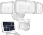 LEPOWER 1600LM LED Solar Security Lights Motion Outdoor, Motion Sensor Light, 5500K White Light, IP65 Waterproof Outdoor Flood Solar Light with 3 Adjustable Head for Yard, Garage（White）