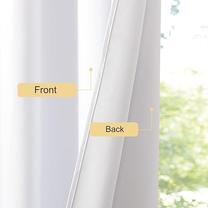 NICETOWN 100% Blackout Curtains Thermal Insulated Room Darkening Drapes Window Long Grommet Light Blocking Blackout Curtain for Living Room Bedroom, 1 Panel, 80 x 90 inch Length, Pure White
