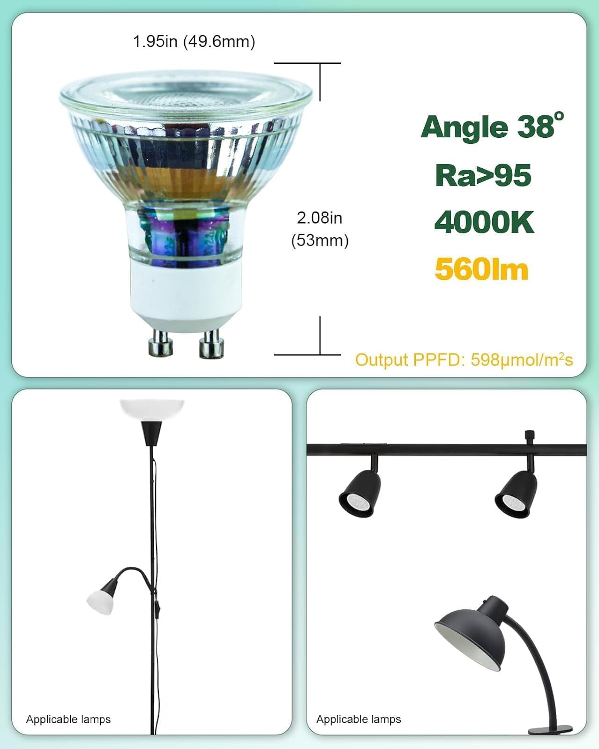 GU10 PAR16 5W Full Spectrum Grow Light Bulb for Indoor Plants | GU10 Grow Light Bulb,Suitable for Indoor Plants and Succulents,Neutral White 4000K,1-Count