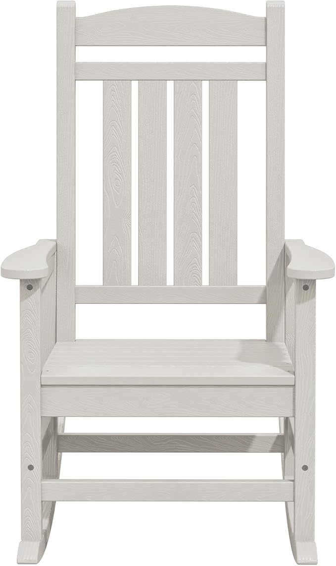 KINGYES HDPE Rocking Chairs Outdoor, Patio Rocking Chairs with 330lbs Support, Smooth Porch Rocker for Deck Lawn Yard, White
