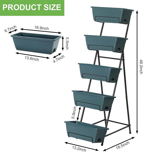 5 Tier Vertical Raised Garden Bed Planter Box, Vertical Raised Bed with Drainage Holes for Indoor Outdoor Herbs Flowers Vegetables Plants,Green