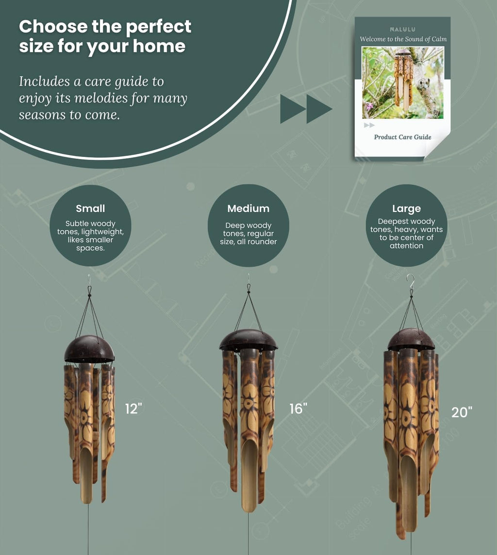 nalulu rustic bamboo wind chimes - outside outdoor showing dimensions
