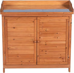 GDLF Outdoor Garden Patio Wooden Storage Cabinet Furniture Waterproof Tool Shed with Potting Benches Outdoor Work Station Table (Natural)