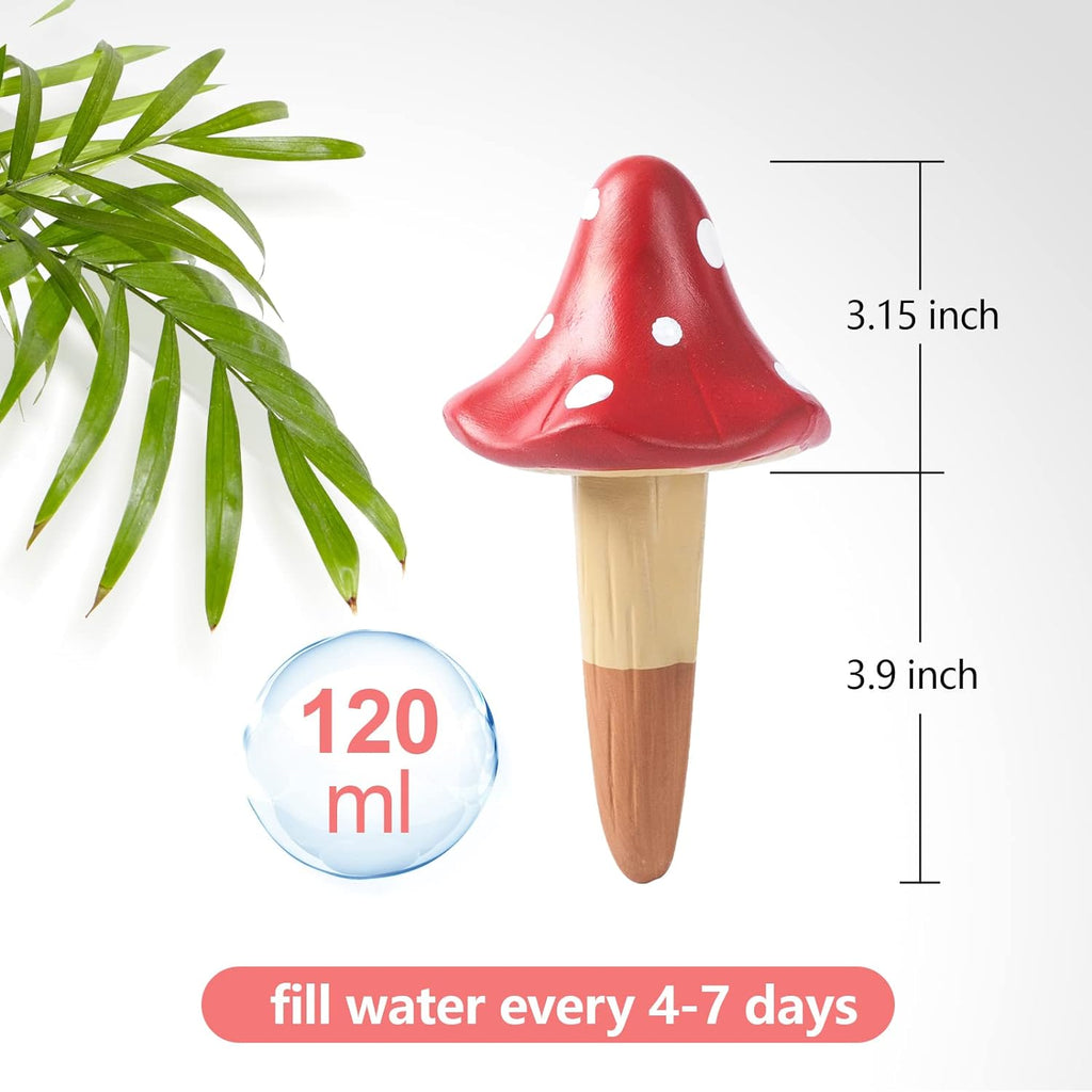 Self Watering Spikes Mushroom Shaped Plant Watering Globes | Irrigation Terracotta Watering Device Garden Waterer for Indoor Outdoor Plant 4 Packs