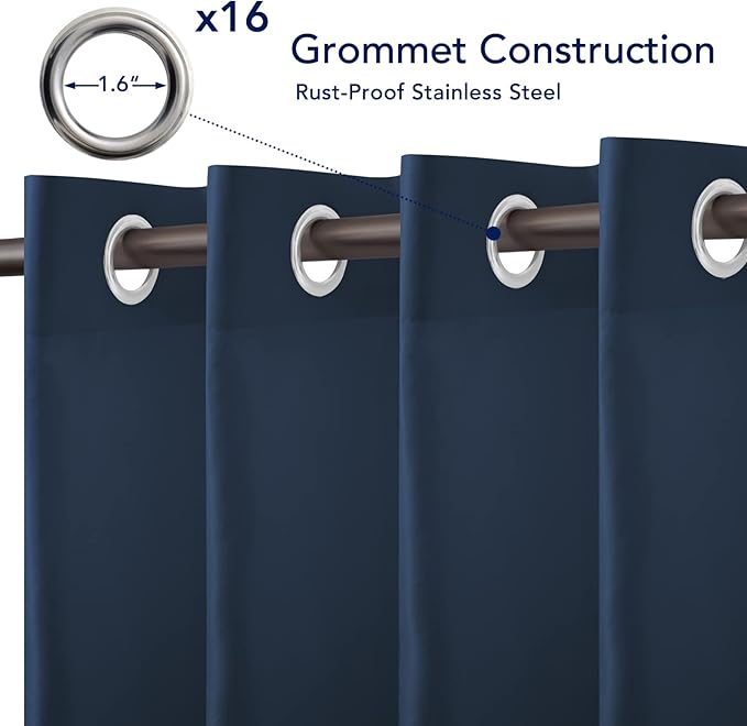 PureFit Outdoor Curtains for Patio Waterproof Weatherproof, UV Resistant Outside Curtains for Gazebo, Front Porch, Pergola, Sun Blocking Privacy Curtain, 120W x 108L inch, 1 Panel, Navy Blue