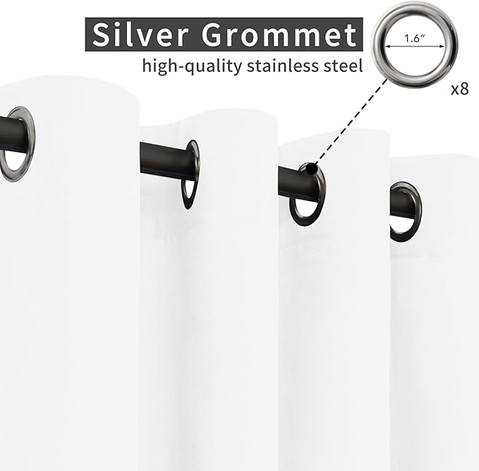 Easy-Going Linen Look Outdoor Curtains Waterproof Windproof Porch Curtains, Soft Thicken Outdoor Privacy Curtains for Patio, Gazebo, Grommet Top and Tab Bottom Drape, 1 Panel, 54x96 inch, White