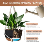 12 Inch Hanging Baskets for Plants Outdoor, Hanging Planters for Indoor Outdoor Plants, Hanging Planter with Self Watering, Hanging Flower Pots (Black Planter with Macrame + Iron Hangers)