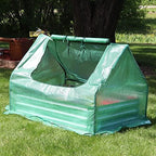 sunnydaze steel raised garden bed with mini greenhouse, side view