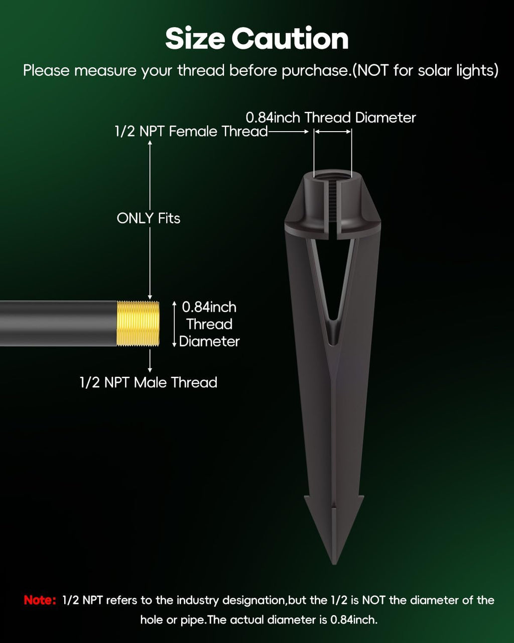 Landscape Lighting Stakes, 1/2 NPT Female Thread, 8.6 Inch Solid Plastic Spikes,Corrosion Resistant Replacement Spikes for Outdoor Garden Yard Path Lights, Spotlights 4-Pack