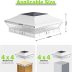 4x4 3.5x3.5 Solar Post Cap Lights 12-Pack White | 16LEDs, 2 Modes (Warm/Cool White), for Wooden/Vinyl Posts, IP65 Waterproof, Outdoor, for Fence, Deck, Patio, Yard, Porch
