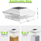 4x4 3.5x3.5 Solar Post Cap Lights 12-Pack White | 16LEDs, 2 Modes (Warm/Cool White), for Wooden/Vinyl Posts, IP65 Waterproof, Outdoor, for Fence, Deck, Patio, Yard, Porch