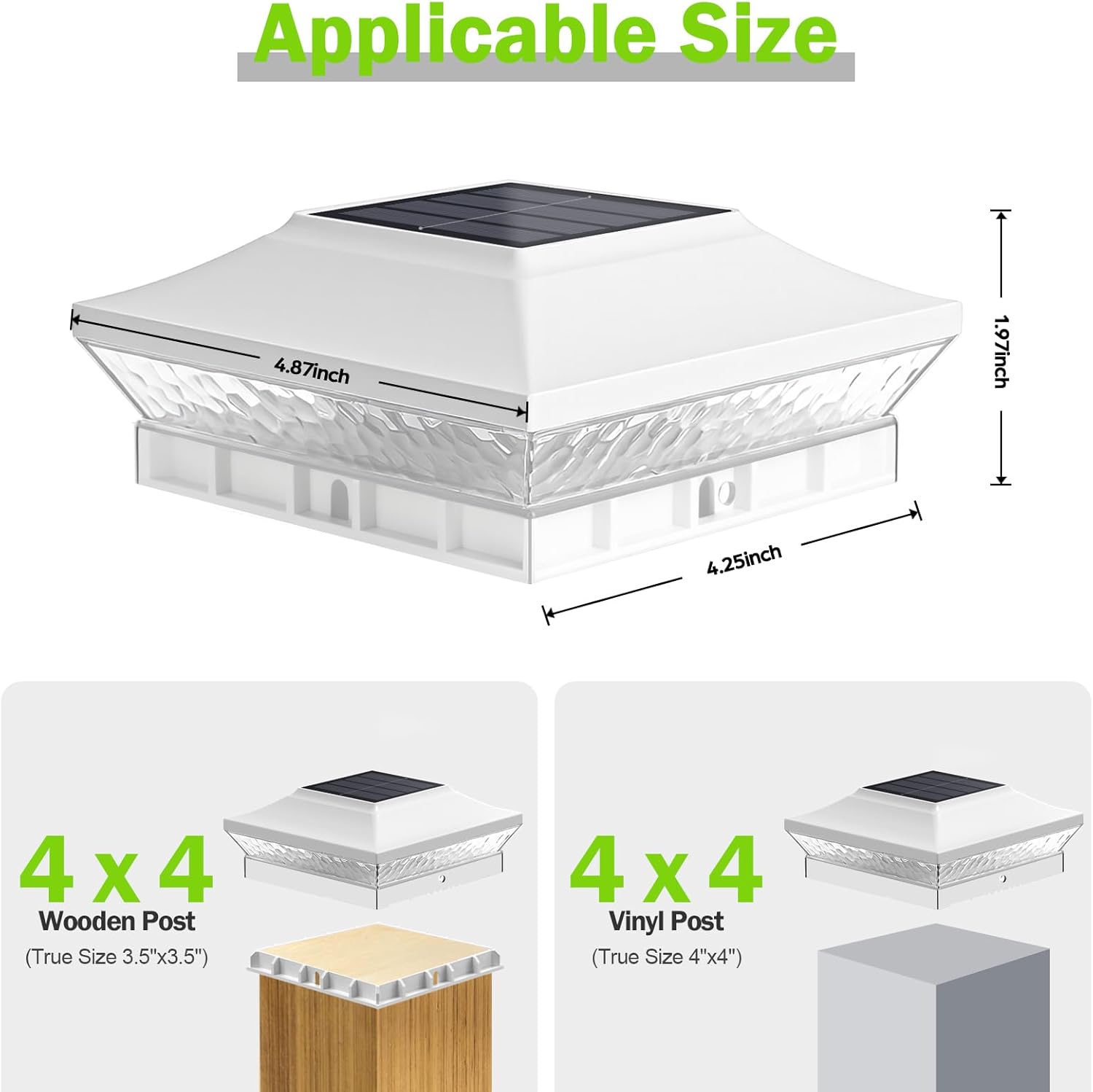 4x4 3.5x3.5 Solar Post Cap Lights 12-Pack White | 16LEDs, 2 Modes (Warm/Cool White), for Wooden/Vinyl Posts, IP65 Waterproof, Outdoor, for Fence, Deck, Patio, Yard, Porch