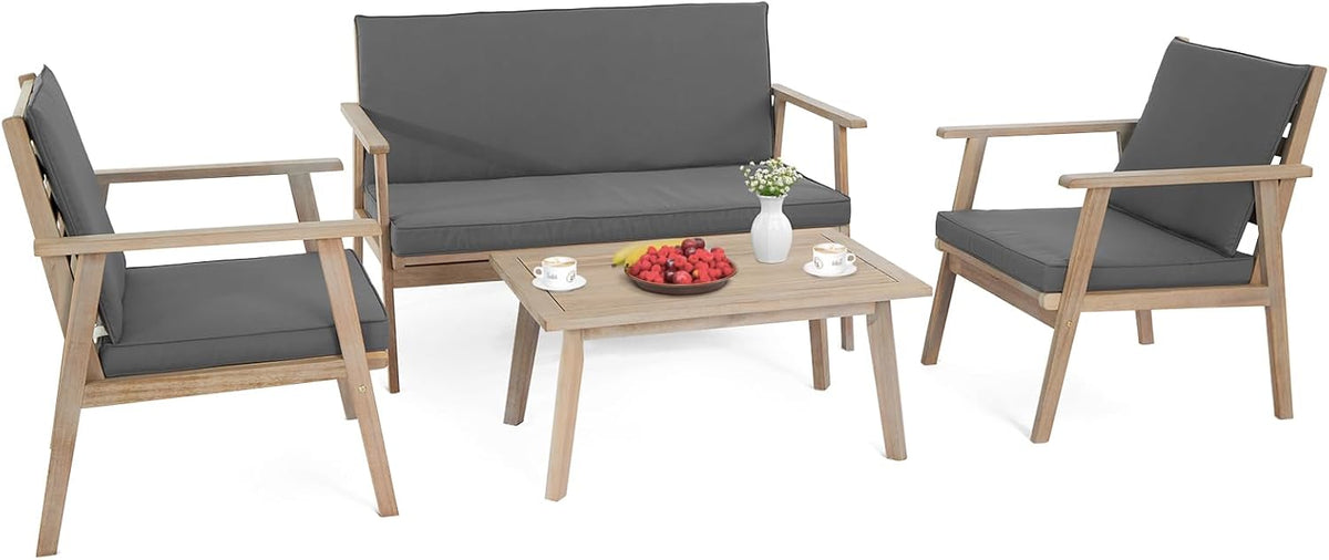 vingli outdoor patio furniture, 4 piece acacia wood, main product view