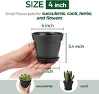 T4U 4 Inch Plant Pots 18-Pack, Small Flower Pots with Saucer and Drainage Hole, Durable Plastic Pots, Nursery Small Flower Pot Bulk for Plants, Succulent, Violet, Decorative (18 Pack 4" Pot, Black)