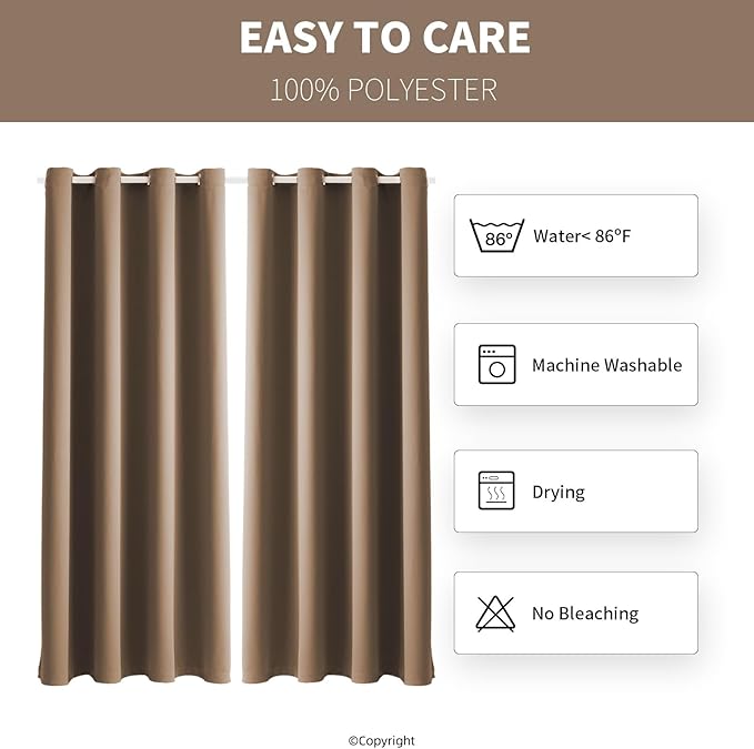 DIVA EN CAMINO DEC Outdoor Patio Curtain Waterproof Darkening Thermal Insulated Indoor Curtains for Bedroom, Porch, Living Room, Pergola, Cabana, W52 x L95, Camel Brown, Set of 2 Panels