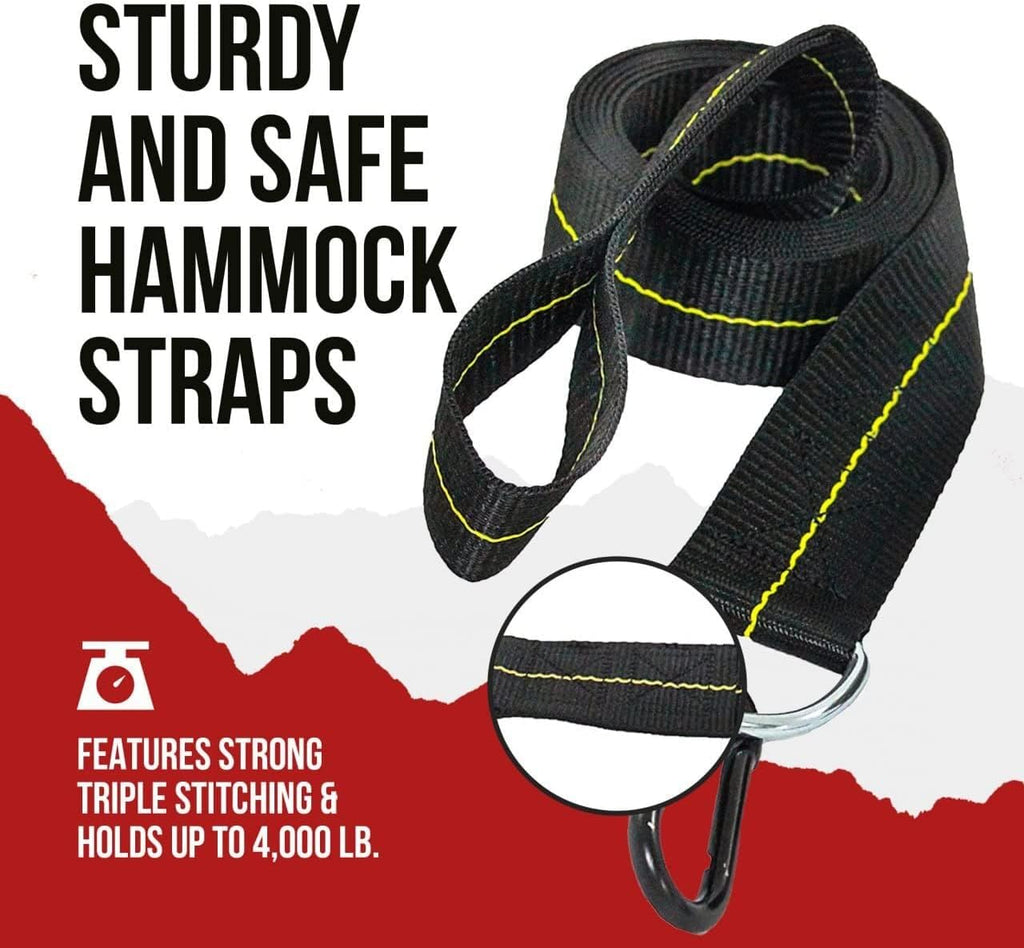 Hammock Straps - Set of 2 Hammock Tree Straps with Heavy Duty Carabiner Clips - 2 Inch X 8 Foot Long Straps for Hammock Camping, 4,000 lb Webbing - Made in USA Black