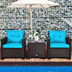 tangkula 3 pieces patio furniture set, pe rattan shown in use