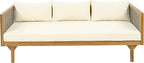 Merax 67.5" Outdoor Patio Daybed 3 Seater Sofa Bed,Acacia Wood Frame with Rattan Arm,Cushion & Pillow
