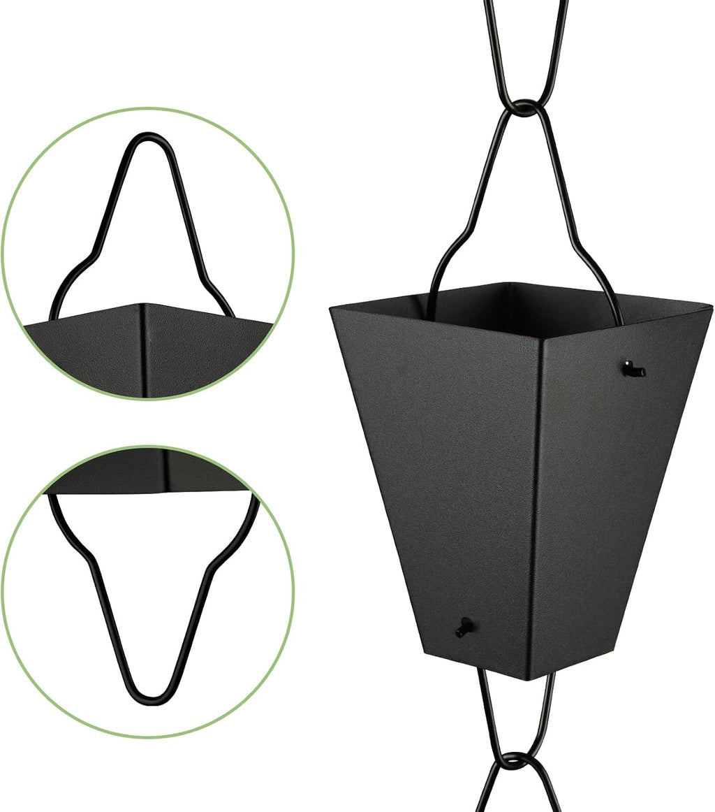 te deum square link rain chain, 8.5 feet, front angle view