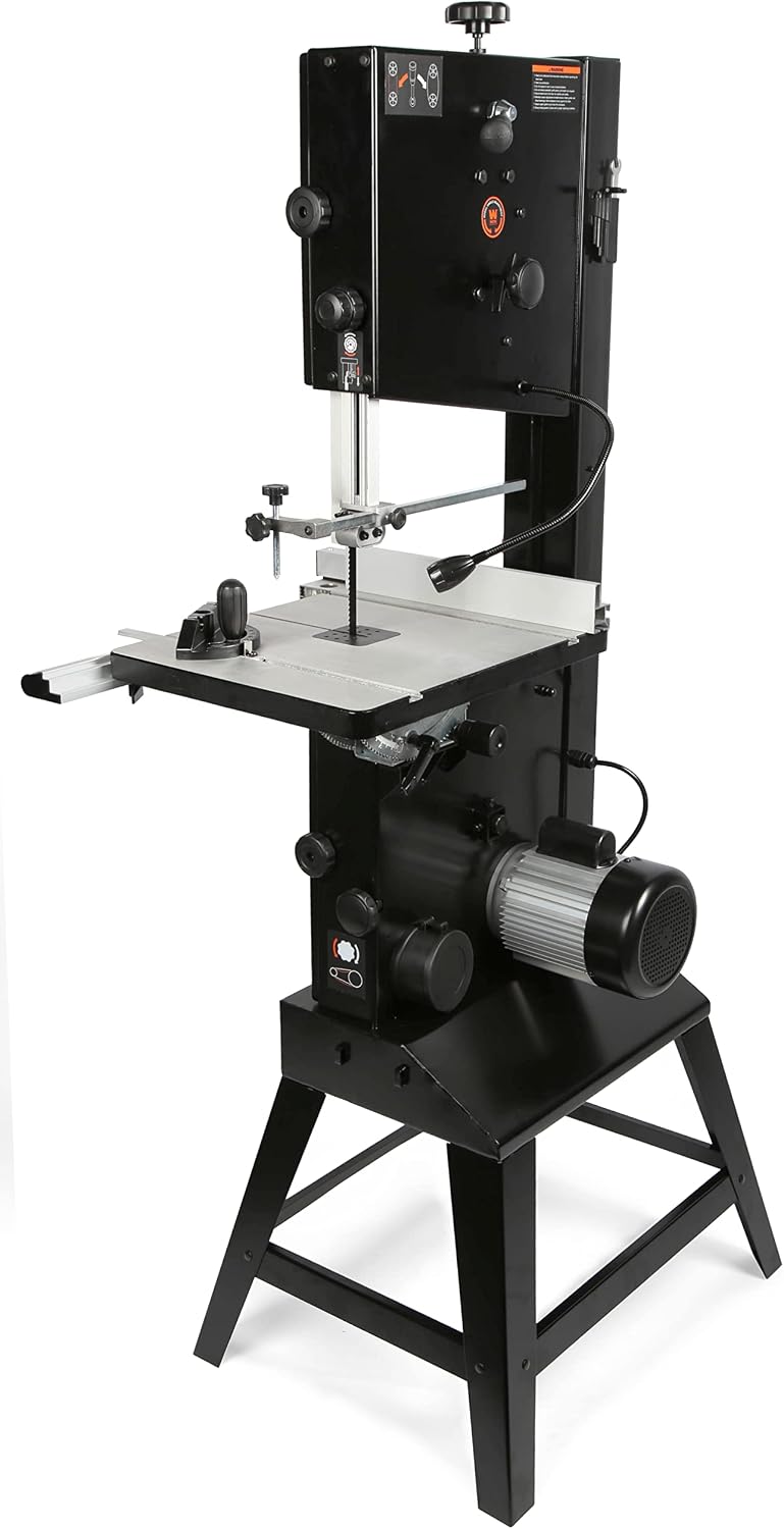 wen (ba1487) band saw with stand,two-speed,black,14-inch, close-up detail