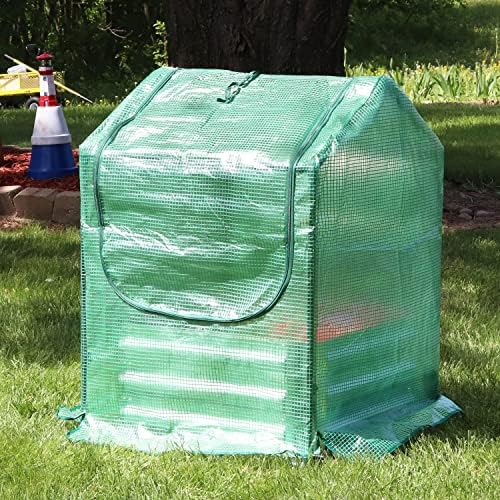 sunnydaze steel raised garden bed with mini greenhouse showing dimensions