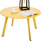 Patio Coffee Table - 28inch Metal Steel Outdoor Round Table Weather Resistant Anti-Rust Outdoor Table (Yellow)