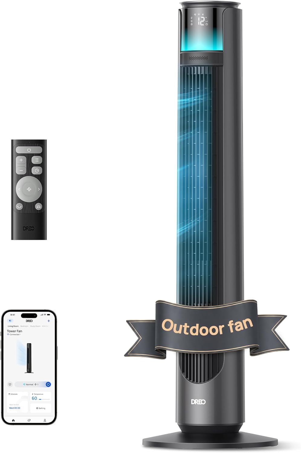 dreo smart tower fan for indoor & outdoor, main product view