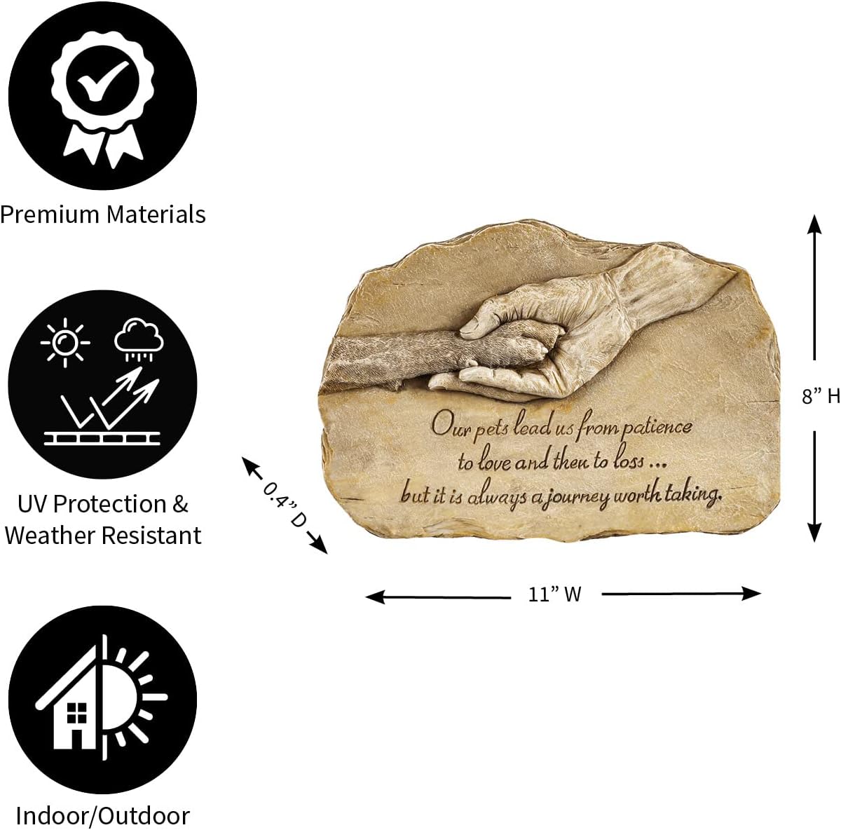 Evergreen Garden Dog Paw in Hand Devotion Painted Polystone Stepping Stone - 12”W x 0.5”D x 7.5”H…