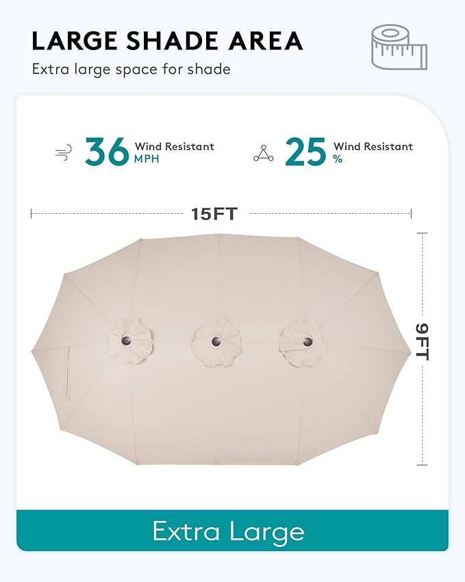 SERWALL 8-Piece Patio Dining Sets with 15FT Double Side Patio Umbrella, Outdoor HDPE Dining Furniture Set with Umbrella Hole Cut-Out Table and 6 Chairs, Aruba（Umbreall Base not Included）
