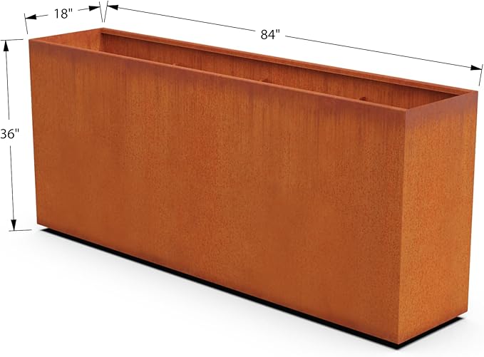Plantercraft Large Rectangular Planters for Outdoor Plants | 84x18x36 Extra Large Corten Steel Planter | Modern Metal Planter Box for Patio & Garden Privacy | Heavy Duty & Fully Assembled
