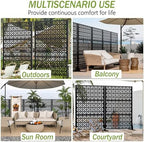 6ft black freestanding metal outdoor privacy screen, cross, front angle view