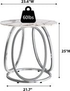 O&K FURNITURE Silver Side Table Living Room, Round End Table with Metal Frame, Modern Nightstand for Small Spaces, Bedroom, Home Office, 1PC
