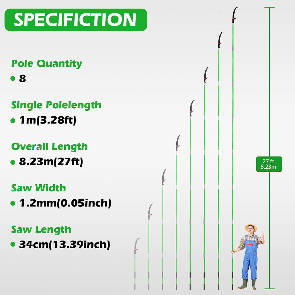 Manual Pole Saw, 27 Ft Tree Pruner | Extendable, Spare Blade, for Backyard and Garden Pruning Palms and Shrubs