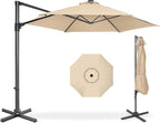 Best Choice Products 10ft Offset Cantilever Hanging Market Patio Umbrella, Smooth 360° Rotation, 8 Sturdy Ribs, Easy Adjustment - Sand