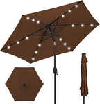 Best Choice Products 7.5ft Outdoor Solar Market Table Patio Umbrella for Deck, Pool w/Tilt, Crank, LED Lights - Brown