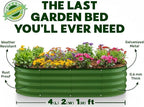 Plant & Plot Galvanized Raised Garden Beds Outdoor // 4×2×1 ft Planter Raised Beds for Gardening, Vegetables, Flowers // Large Metal Garden Box (Olive Green) // Patented Tool-Free Design