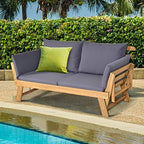 tangkula convertible acacia wood patio sofa bed with, side view