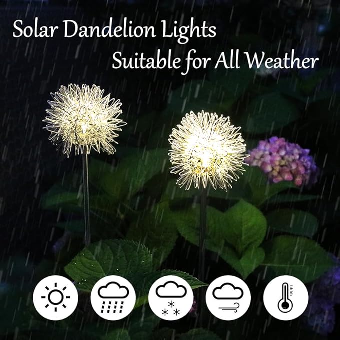GUOCHENG Dandelion Solar Garden Lights Waterproof Outdoor LED Landscape Lights, Solar Flower Lights for Courtyard Pathway Flowerbed Patio Lawn Décor(2Pcs)