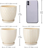 Oairse 4 inches Ceramic Planter Pots 3 Set of Small Round Flower Pots with Drainage Hole and Ceramic Tray for Succulents Cactus Indoor Outdoor Garden Home Windowsill