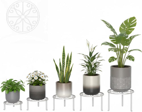 5 Pack Heavy Duty Rustproof Iron Flower Pot Stand Holder Indoor Outdoor Pot Stand Rack Decorative Round Flower Stand Display Shelf for Living Room