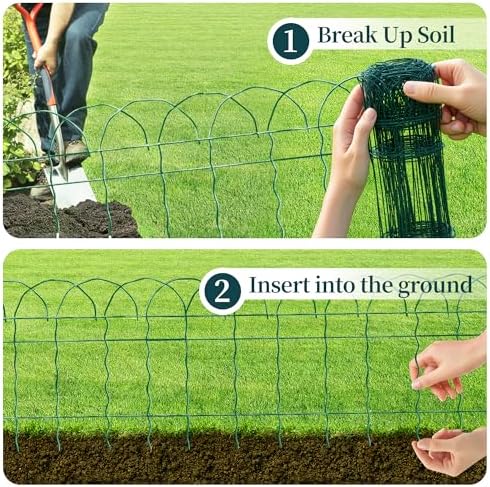 proworx green small garden fence border curve wire, close-up detail