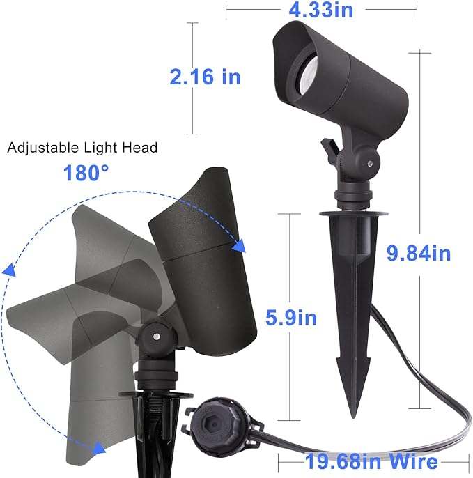 LED Landscape Lights with Connectors, 12V Low Voltage, Warm White 3000k, 4W, 175LM, Outdoor Waterproof Garden Pathway Lights Wall Tree Flag Spotlights with Spike Stand, 6 Pack