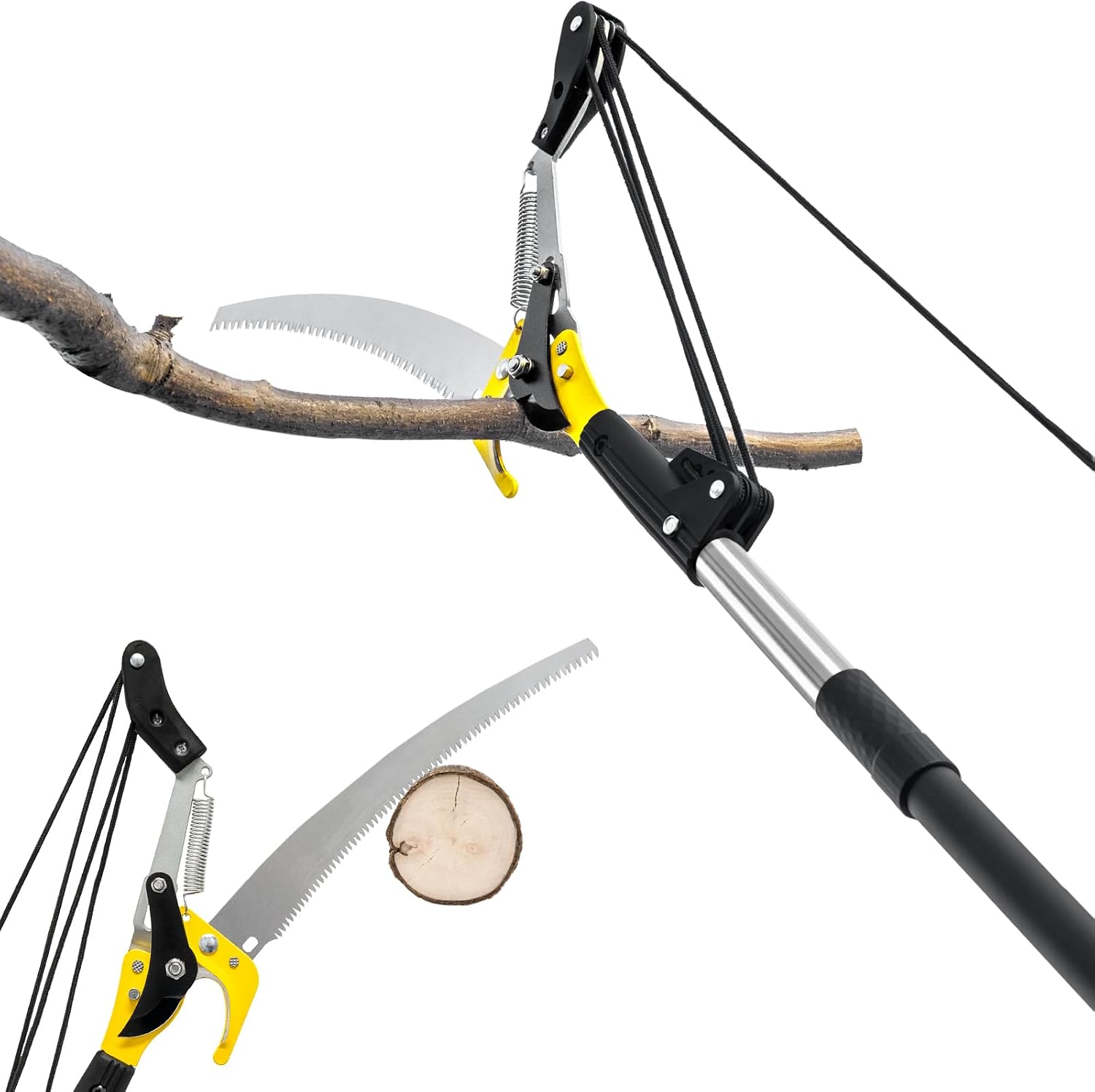 14.5FT Pole Saw for Tree Trimming, 2-In-1 Manual Tree Pruner with Saw, Extendable Long Handle Pole Tree Trimmer, High Reach Limbs Branch Cutter and Pruning Shears for Yard Garden Palm Shrubs