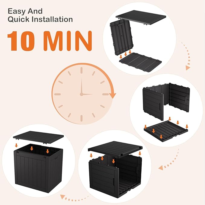 Sweetcrispy Deck Box with 31 Gallon Capacity, Weatherproof Resin Lockable Outdoor Storage for Secure Package Deliveries and Indoor Storage in Garden or Patio, Backyard, Modern Black