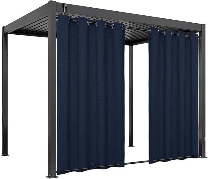 Easy-Going Linen Look Outdoor Curtains Waterproof Windproof Porch Curtains, Soft Thicken Outdoor Privacy Curtains for Patio, Gazebo, Grommet Top and Tab Bottom Drape, 1 Panel, 54x120 inch, Navy