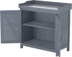 Outdoor Garden Patio Wooden Storage Cabinet Furniture Waterproof Tool Shed with Potting Benches Outdoor Work Station Table (Gray)